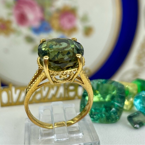 Clearance‼️8ct Green Tourmaline Solitaire 18k yellow Gold on 925 silver - Picture 14 of 16